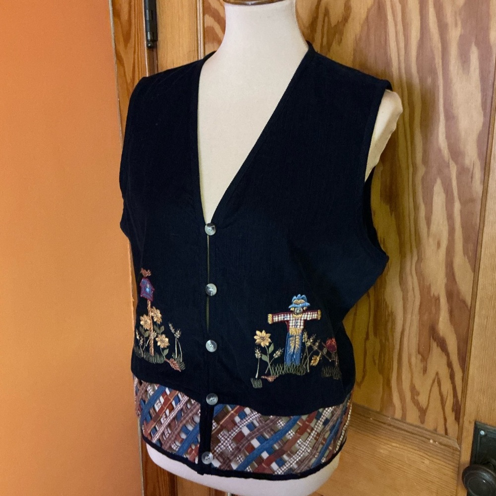 Vtg 90s corduroy embroidered scarecrow vest - Picture 10 of 12